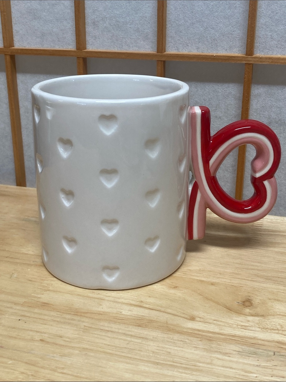 Hallmark Hearts Ceramic Coffee Cup Striped Heart Handle Mug NWT